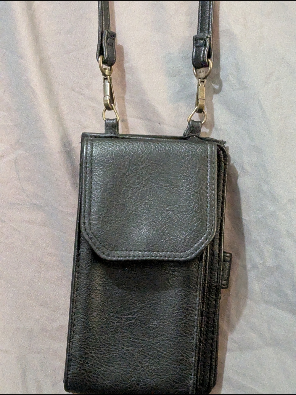 Black Leather Crossbody Phone Wallet Detachable Clutch
